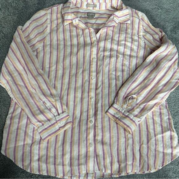 Chicos No Iron Linen Striped Button Down Top Size 2 (US Large) - Picture 7 of 7